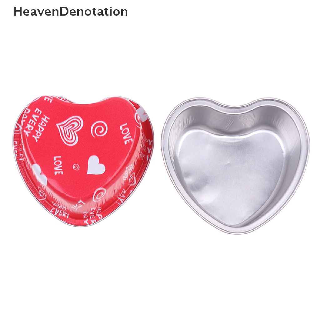 [HeavenDenotation] 10Pcs / Set 100ML Heart Shaped Aluminum Foil Cake Cup with Lids Baking Pans HDV