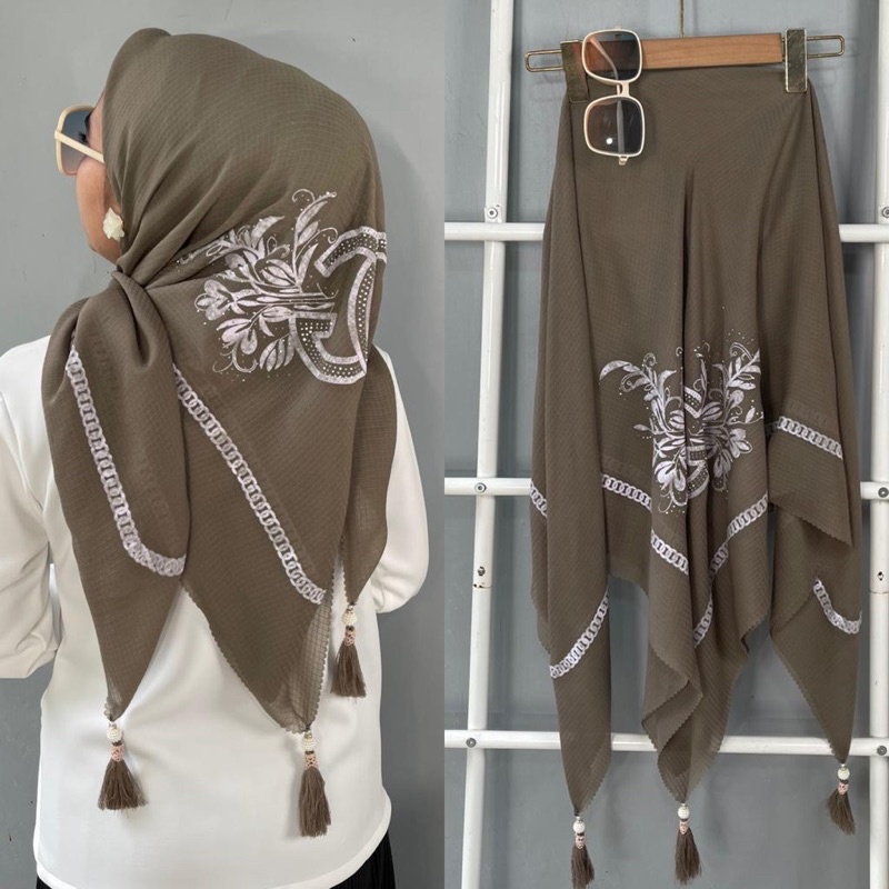 Hijab segi empat motf Gg pottonstar jambul tassel / hijab model baru viral