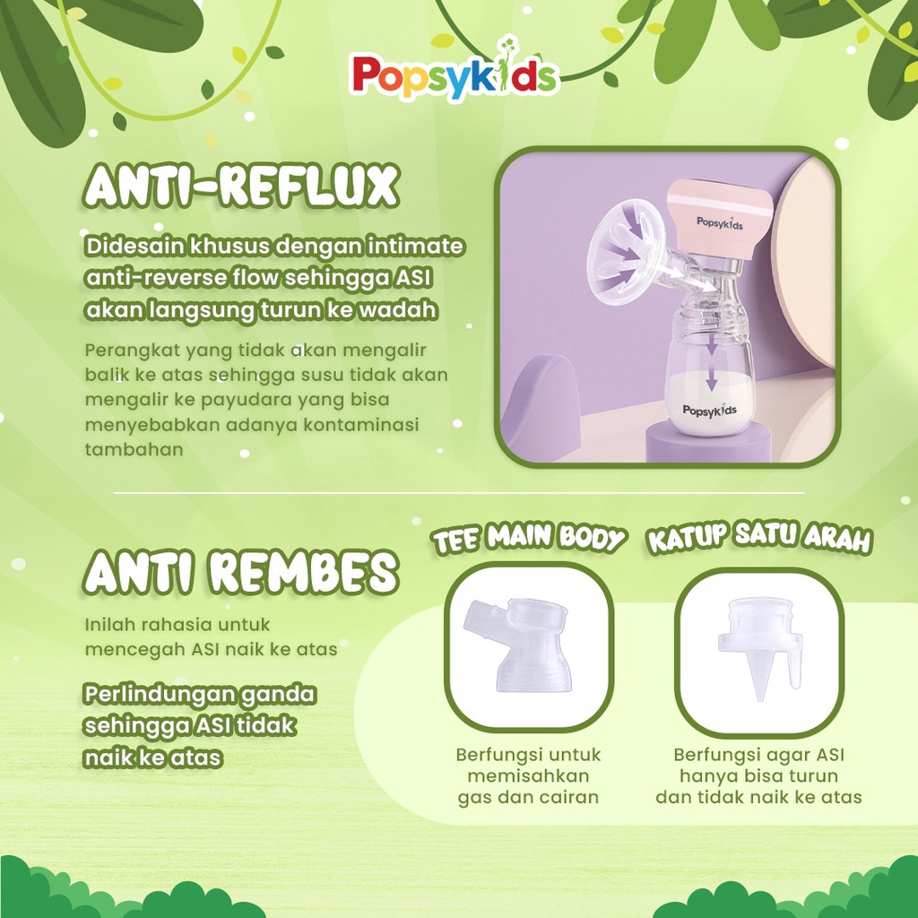 Popsykids Rechargeable Breast Pump Portable – Wireless Pompa ASI Portable – Food Grade BPA Free Automatic Handy Electric Breast Pump Portable