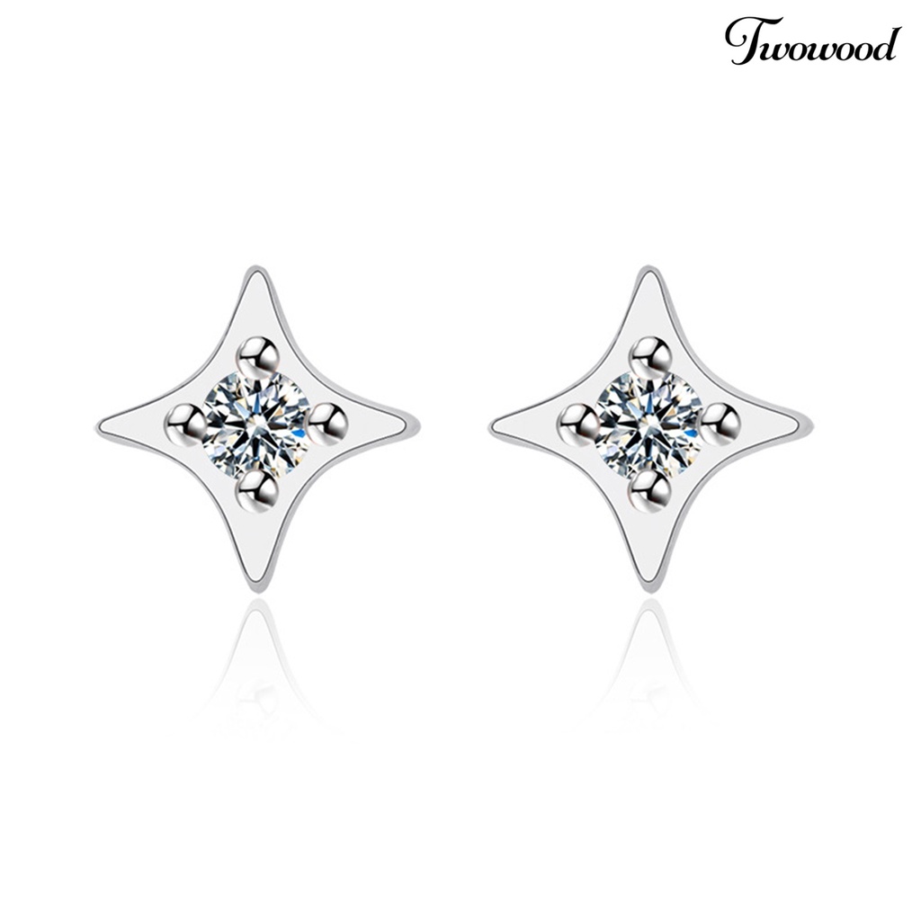 Twowood 1pasang Wanita Ear Studs Bentuk Pentagram Pengerjaan Halus Semua Pertandingan Shiny Gaya Sederhana Canggih Petite Star Earrings Aksesoris Populer