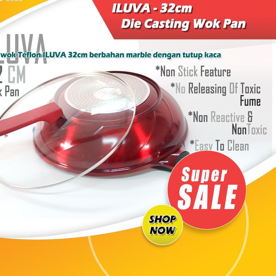 ✧ ILUVA - 32cm Die Casting Wok Pan Diamond Pan Teflon Ceramic Marble ✸