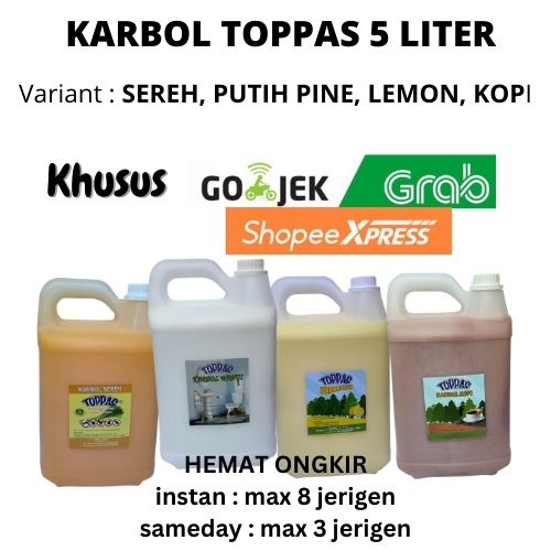 Karbol Lantai Toppas 5 Liter Murah (Pinus, Sereh, Kopi, Lemon)