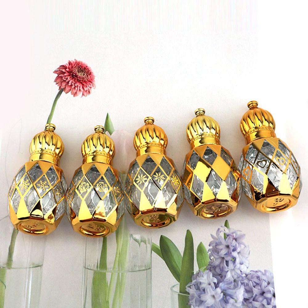 [Elegan] Botol Parfum Gold Portable Transparan Dekorasi Pernikahan Botol Isi Ulang Sample Vial Wadah Kosmetik Roller Ball Botol Vintage Roll on Bottle