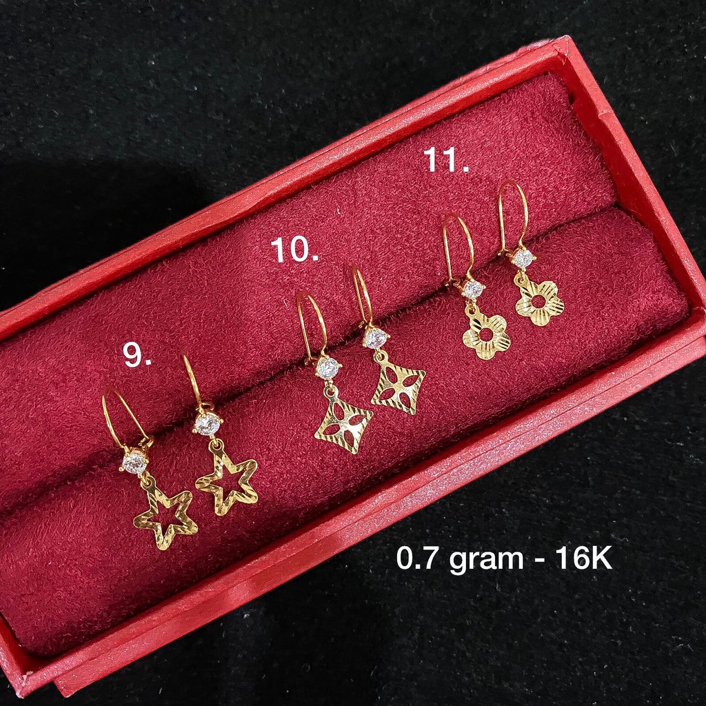 Anting desi anak dan dewasa emas asli kadar 700 70 16k bunga bintang kupu2 smiley gantung kerabu giwang drop ringan