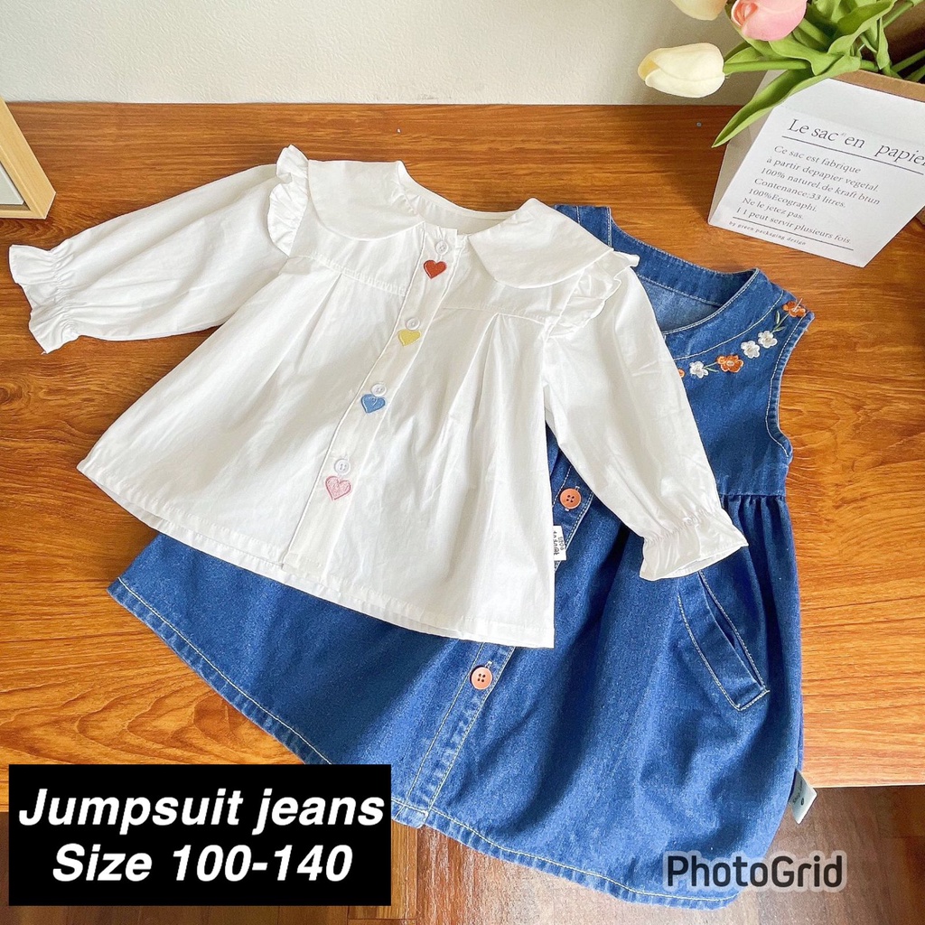 (LOLI-JKT) BD-400 DRESS ANAK KEMEJA KERAH JUMPSUIT BUNGA SIZE 100-140