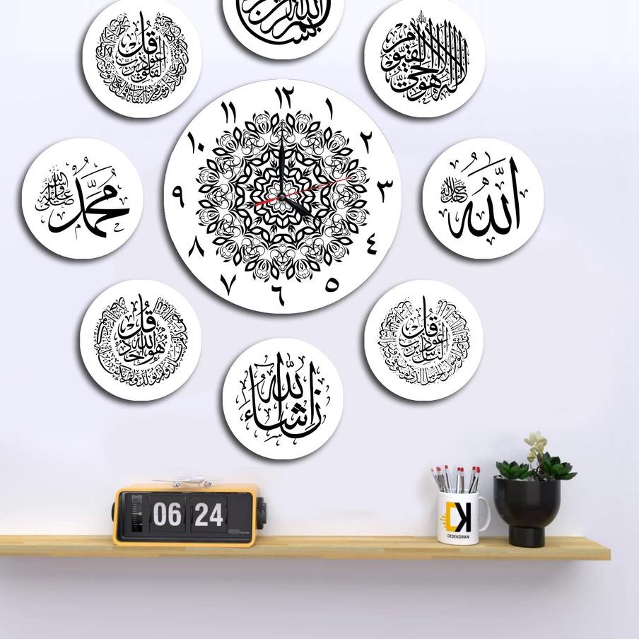 ♥ Jam Dinding Kayu Bulat Jumbo 1 Set Kaligrafi  ✭