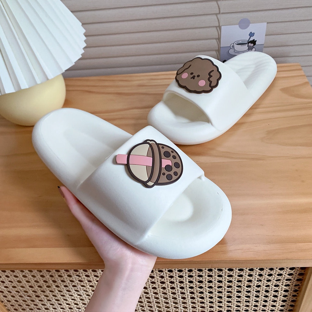 Sendal EVA Flat Milk Tea Dog Perempuan Wanita Pria Unisex Sendal Jelly Karet Anti Slip Anti Licin Fuji Import Slip On Flip Flop Terbaru Casual Ringan Nyaman Elastis Empuk MTD