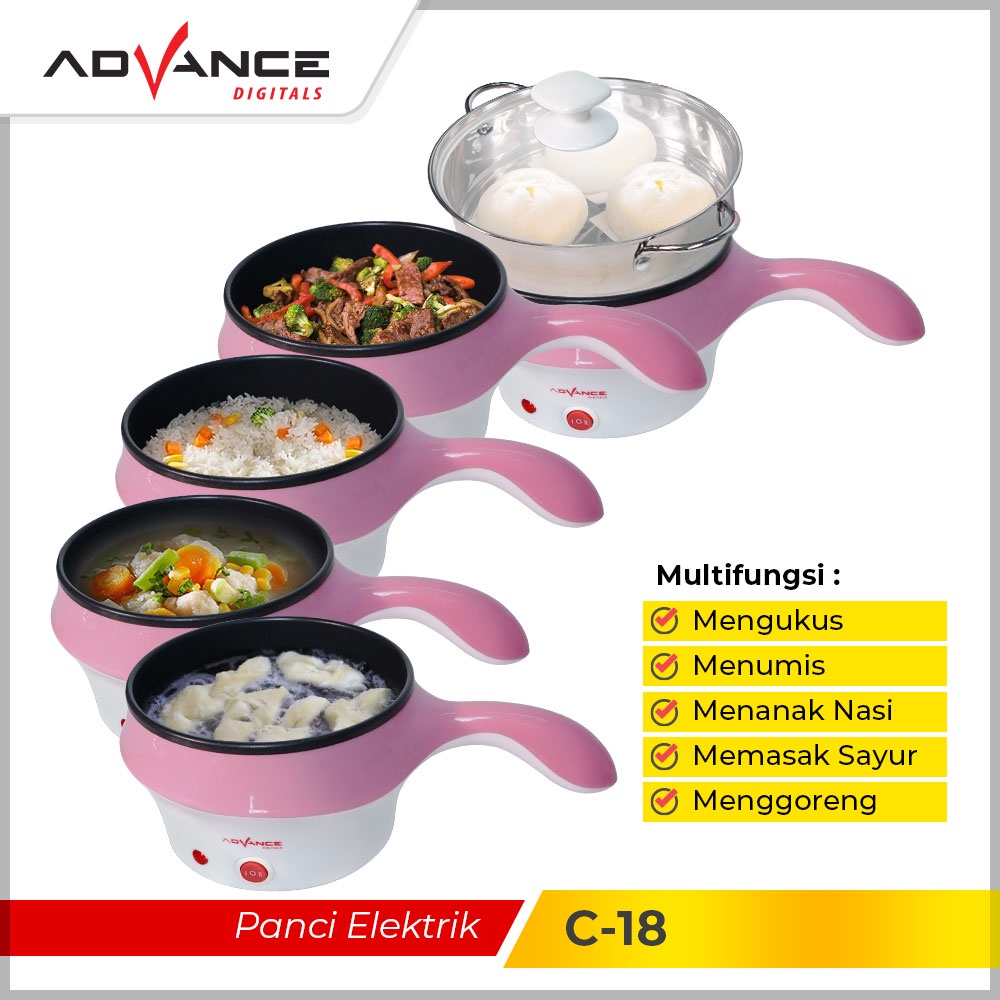 ADVANCE Panci Listrik 1.5L Serbaguna Multifungsi Electric Panci Pengukus Plastik C18