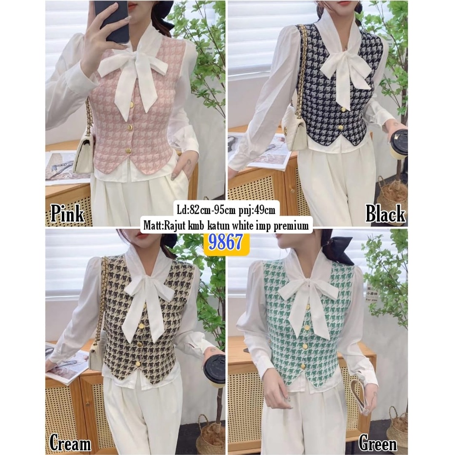 KEMEJA KOMBI RAJUT KOTAK WARNA 9867/ ATASAN KEMJA WANITA IMPORT / BLOUSE WANITA KOREA KEKINIAN MURAH