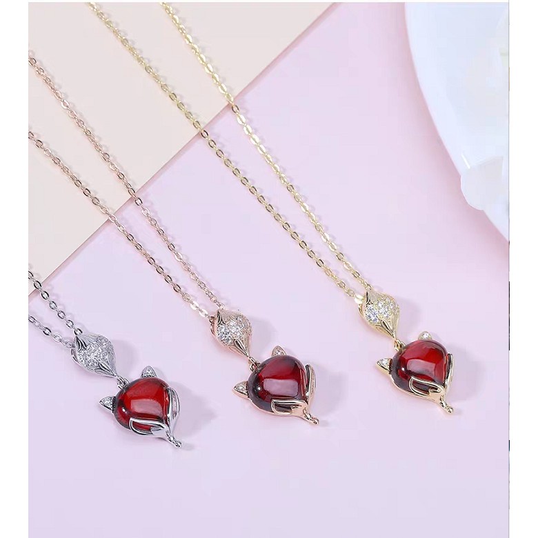 Kalung Desain Rubah | Perhiasan Korundum Warna Merah | Aksesoris Warna Rose Gold 18k Untuk Wanita