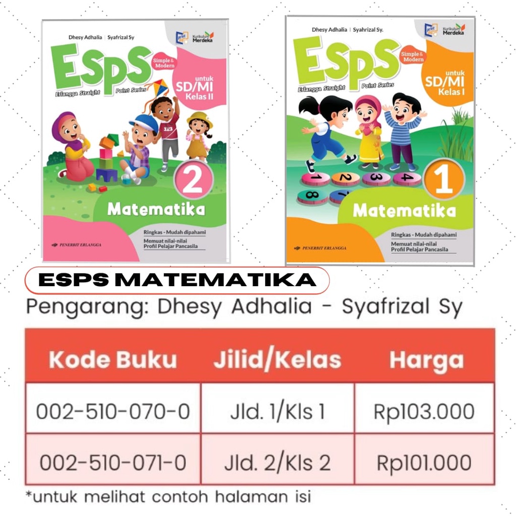 Buku Pelajaran Matematika kelas 1 &amp; 2 SD/MI Kurikulum Merdeka Erlangga