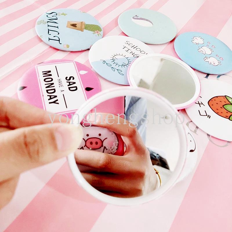 Cermin Saku Mini Portable Bentuk Bulat Warna Acak Untuk Hadiah Anak