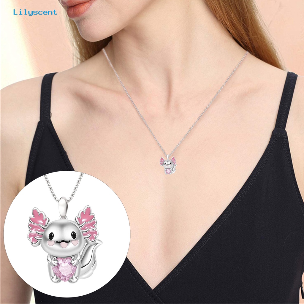 [LS] Liontin Kalung Elegan Mata Hitam Shiny Heart Rhinestone Adjustable Hias Hadiah Lucu Kartun Axolotl Arctic Fox Wanita Fashion Perhiasan Untuk Pakaian Sehari-Hari