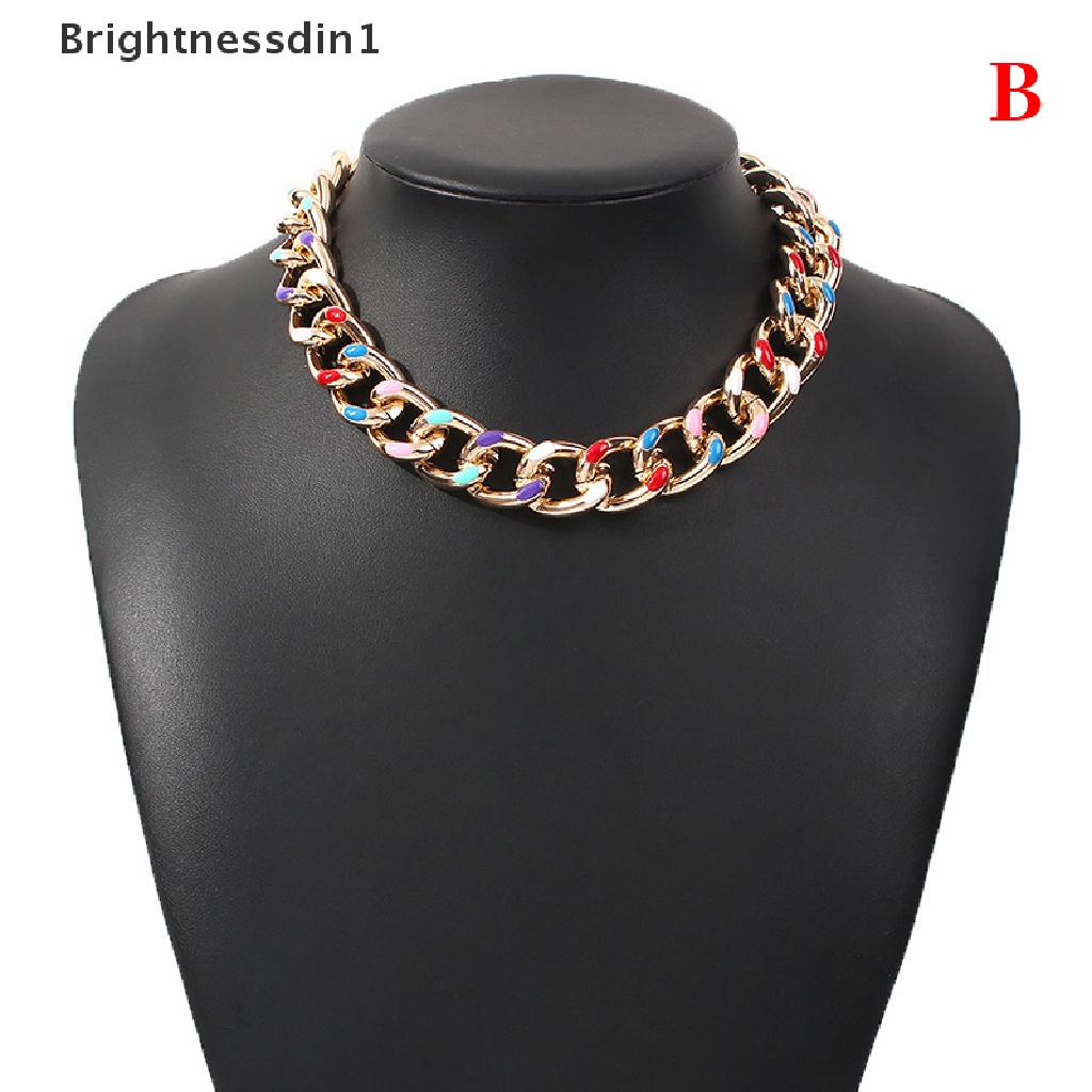 [Brightnessdin1] Warna-warni Dicat Rantai Aluminium Choker Kalung Wanita Kuba Link Chain Necklace Butik