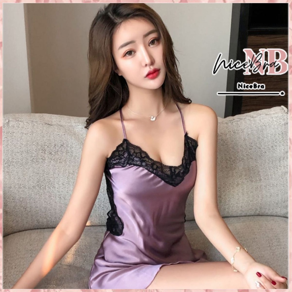 Nicebra Lingerie Untuk Wanita Import dengan List Renda Tanpa lengan Bahan Satin 3115