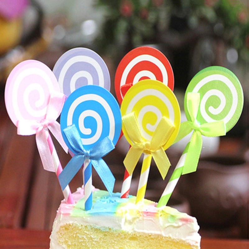 6pcs / Set Topper Kue Lollipop Warna-Warni Untuk Dekorasi Pesta Ulang Tahun Anak