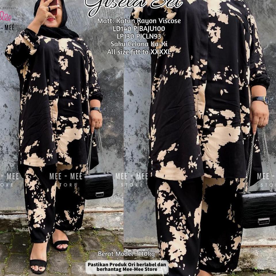 ゅ Setelan Jumbo ld 110 120 130 140 150 One Set Rayon Terbaru Setcel Big Size Wanita Gisela Free Mask