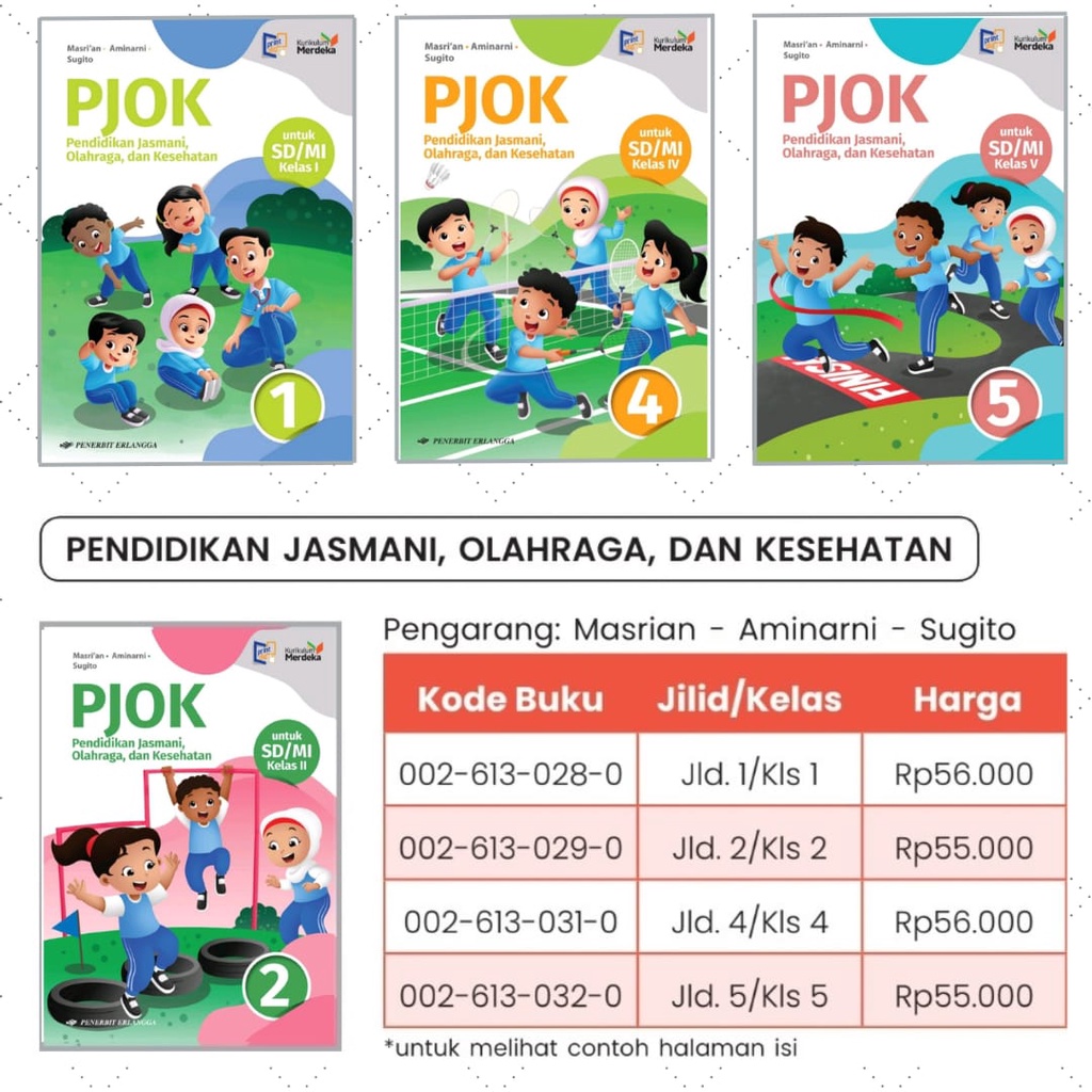 Buku Pelajaran PJOK kelas 1,2,4 &amp; 5 Kurikulum Merdeka Erlangga