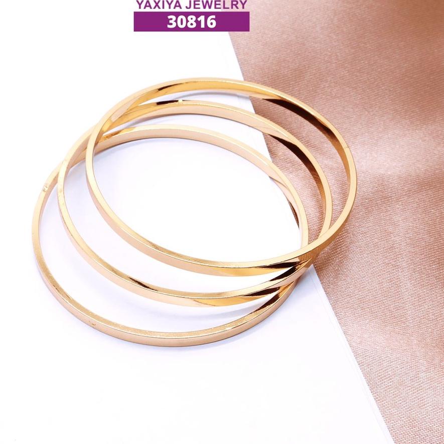 ➹ Yaxiya Gelang Keroncong Set 3 Lapis Emas Perhiasan Imitasi 442 ℮