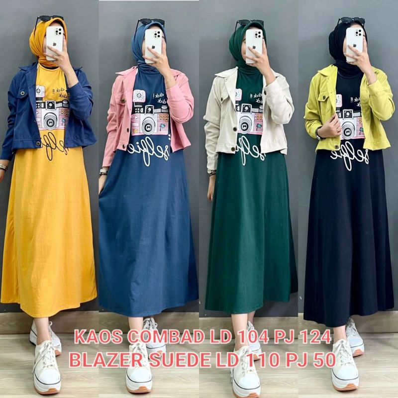 DRESS KAOS COMBAD&BLAZER SUEDE KEKINIAN / DRESS WANITA / OOTD VIRAL / FASHION 2022 / OOTD HIJAB / FA