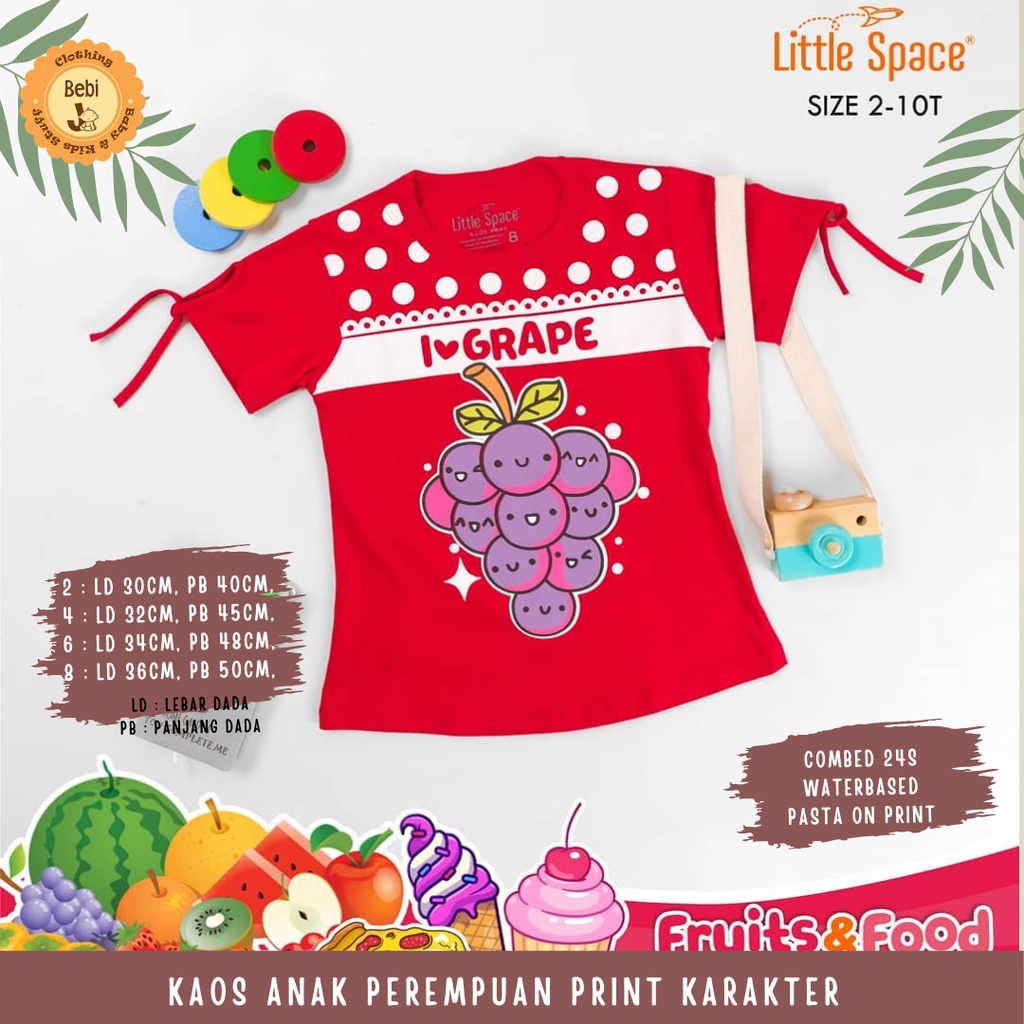 KAOS ANAK PEREMPUAN PRINT KARAKTER MAKANAN SIZE 2-8TH