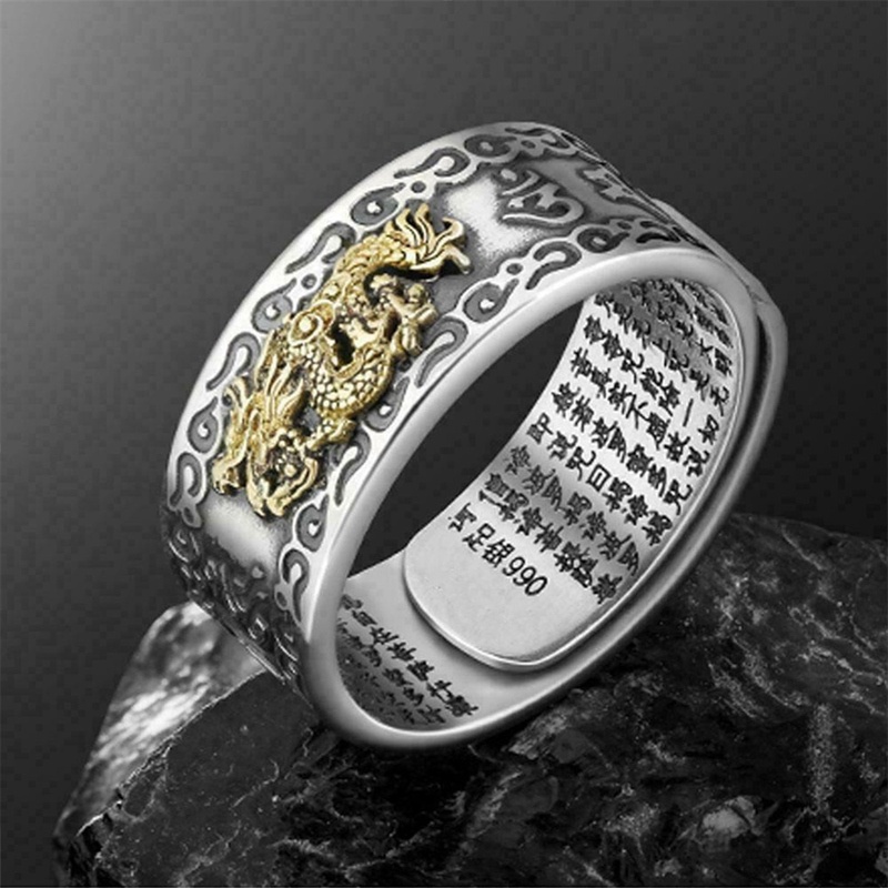 1pc Vintage Pixiu Cincin Feng Shui Jimat Kesehatan Dan Keberuntungan Adjustable Openning Perhiasan Hadiah Pria Wanita