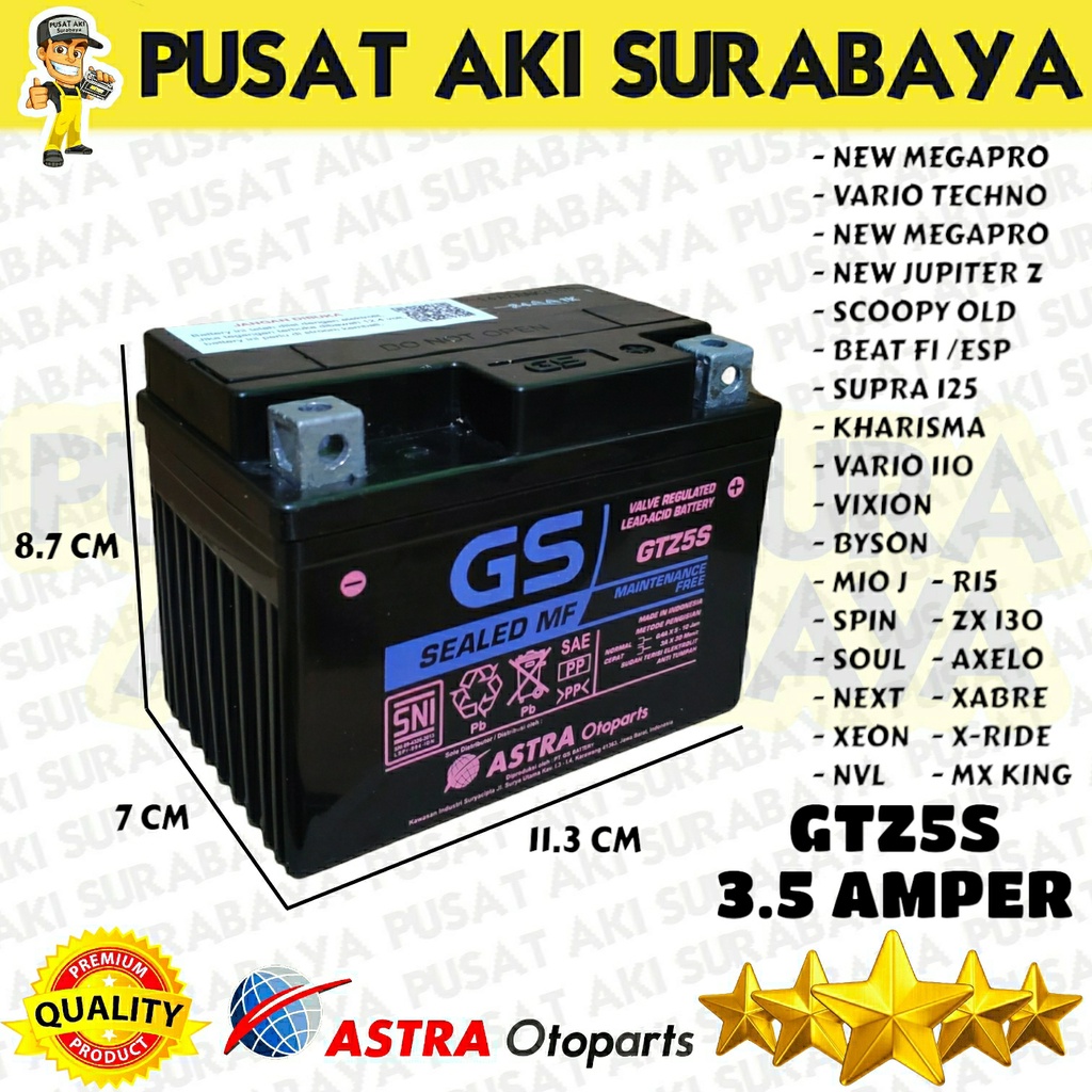 GARANSI ASLI AKI GS ASTRA GTZ5S 12 VOLT HONDA BEAT SPACY CS 1 DTZ5S YTZ4V MTZ5S YTZ5S NEW JUPITER KARISMA LEXAM 125
