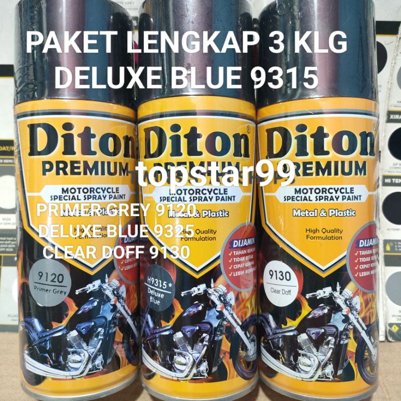 Pilok Cat Diton Premium Paket Lengkap 3 Kaleng Deluxe Blue 9315 Delux Biru Primer Grey 9120 Clear Doff 9130 400cc Pilok Paketan Cat Semprot Special Spray Paint