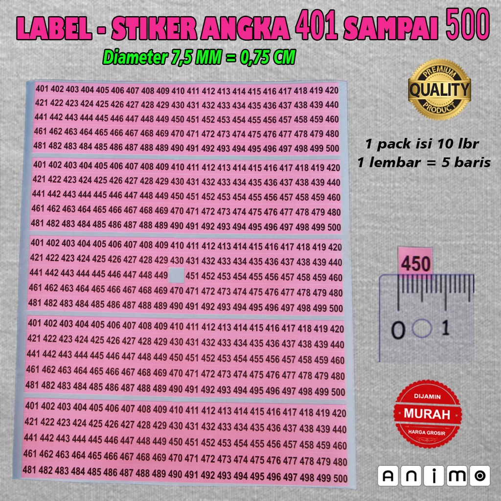 

LABEL - STIKER ANGKA WARNA 401 SD 500 - COLOR NUMBER STICKERS 401 UP TO 500