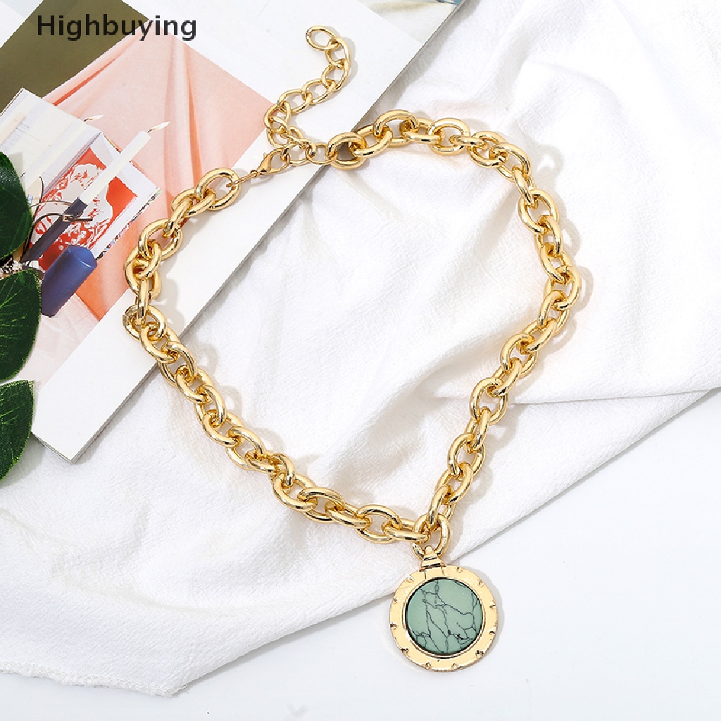 Hbid Vintage Wanita Rantai Batu Hijau Liontin Statement Choker Kalung Pesona Perhiasan Glory