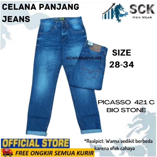 Celana Jeans Pria PICASSO Reguler Denim Kode 421 A, 421 B, 421 C, 421 F Ukuran 28-34 Reguler / Celana Jeans Pria  - sckmenwear GROSIR