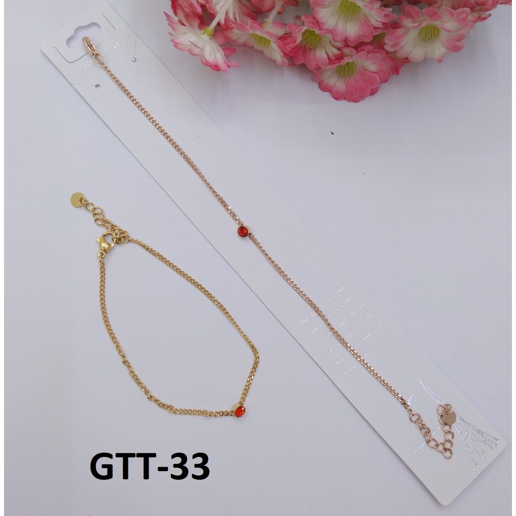 GELANG TANGAN KAKI TITANIUM RANTAI EMAS DIAM MERAH TERMURAH / DUNIA GELANG TERBARU