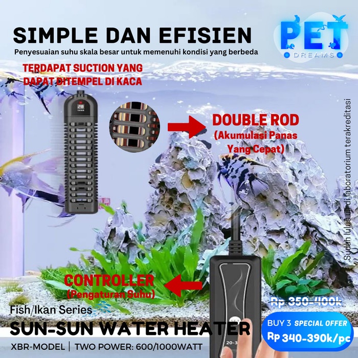 DIGITAL AQUARIUM WATER HEATER PENGHANGAT PEMANAS KOLAM AIR IKAN SUNSUN