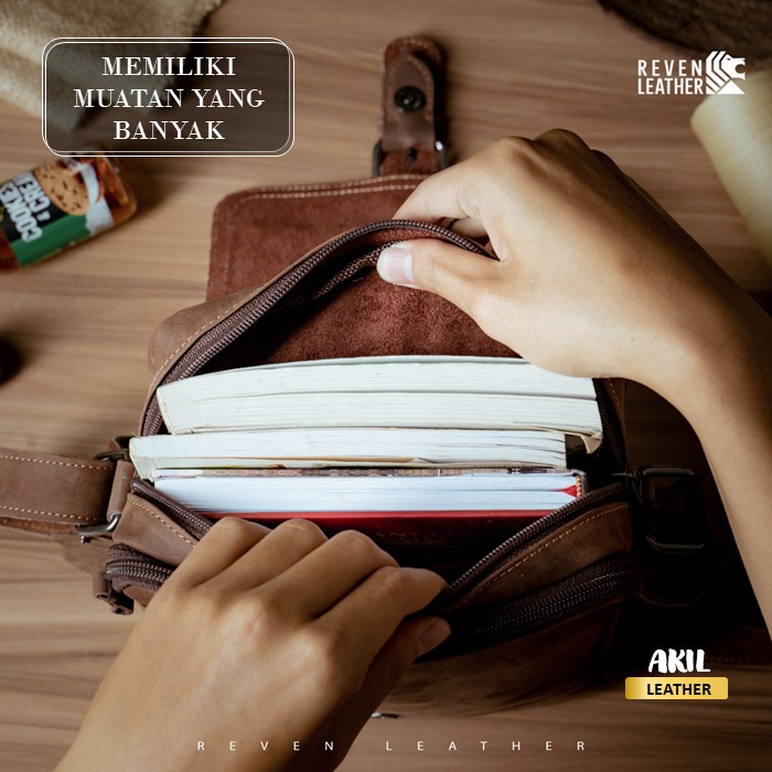 Tas Selempang Kulit Pria Branded Reven Stainer Leather Sling Bag Slempang Bahu Cowok Bahan 100% Kulit Sapi Asli Original Premium