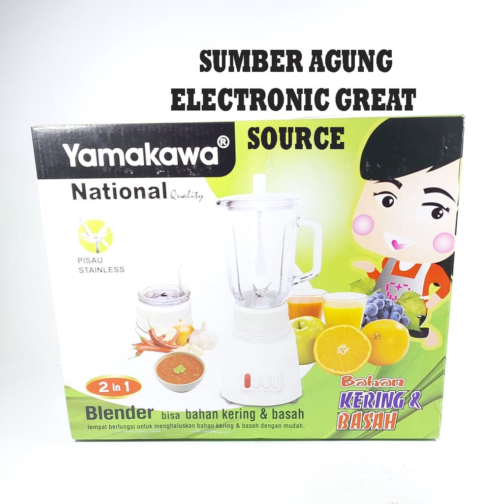 T92GN Yamakawa Blender National Quality Kaca 6 Pisau Stainles 2in1 Kering Basah Buah