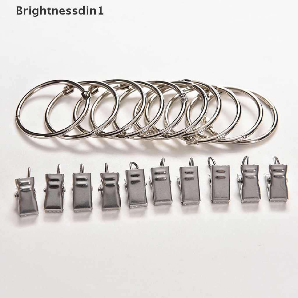 [Brightnessdin1] 10pcs Stainless Steel Bergerak Shower Gantung Batang Tirai Klip Cincin Tirai Klip Butik