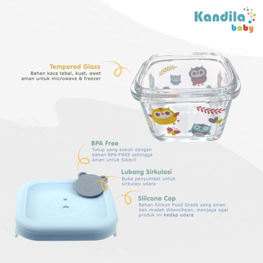 Kandila KDL027-9 Printed Glass Food Container with Silicone Cap 180ml