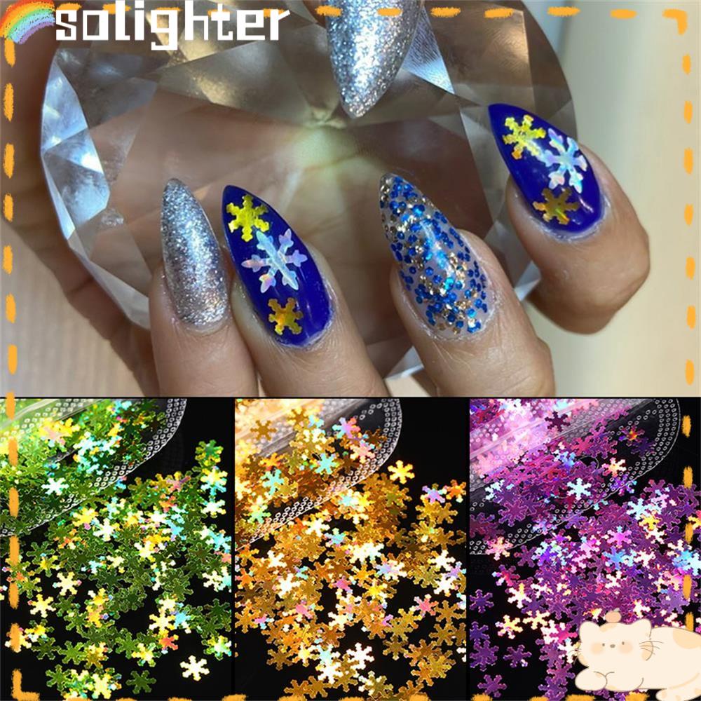 Solighter 1tas Nail Sequin Hiasan Paku Glitter Xmas Snowflakes Warna Campur Hologram