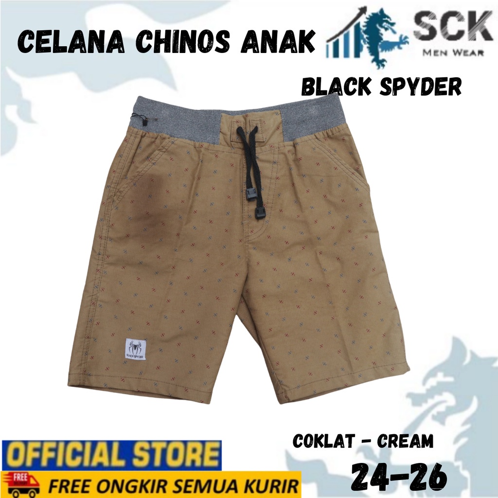 Celana Pendek Anak Chinos BLACK SPYDER Motif Aneka Warna size 24-26 Pinggang Karet Usia 2-8Th - sckmenwear GROSIR