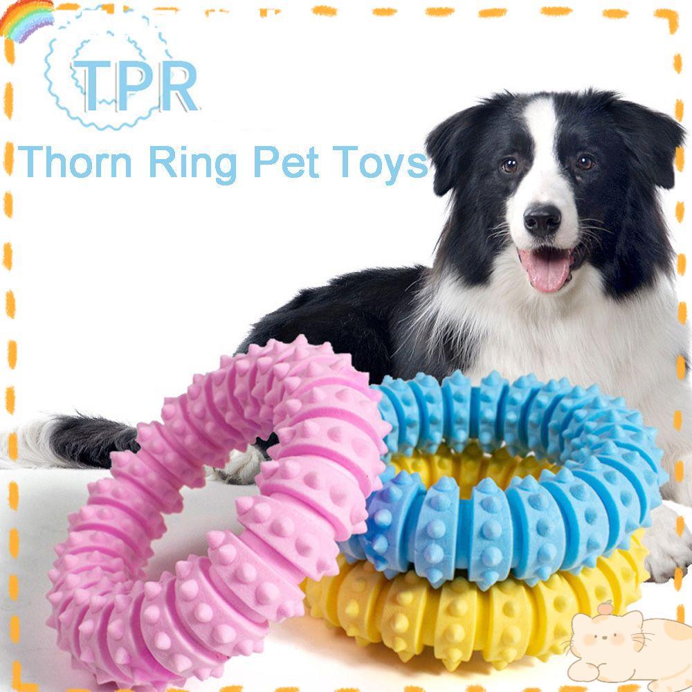 Solighter Dog Chew Toys Perlengkapan Anjing TPR Duri Cincin Mainan Anak Anjing