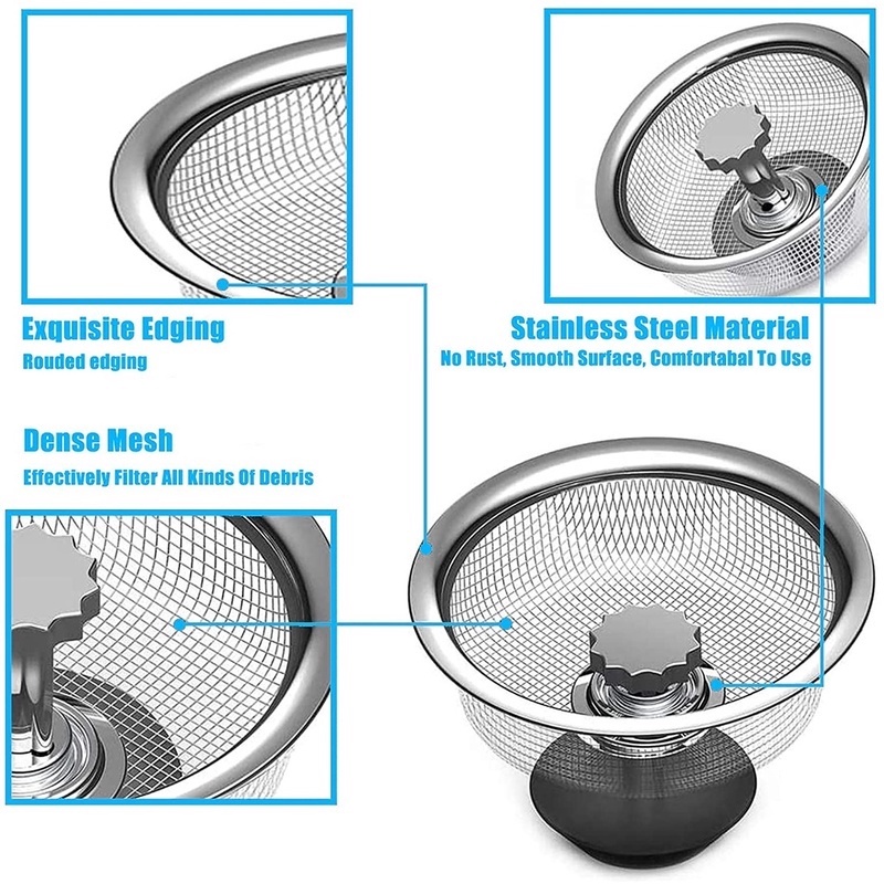 1pc Plug Saringan Wastafel Stainless Steel Berkualitas Tahan Lama/Saringan Sampah Anti Sumbat Selokan/Wastafel Dapur Sisa Penangkap Stopper