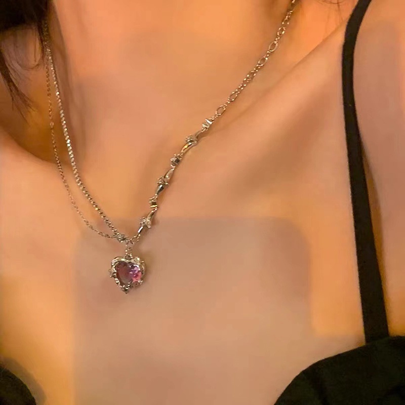 Kalung Love Berlian Pink Besar Fashion Alloy Untuk Wanita
