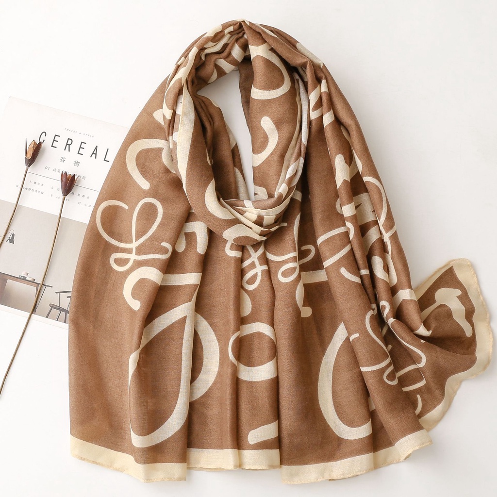 ITSFRIDAY GINA Scarf - Premium Pashmina Shawl Selendang Syal Pashmina Hijab Import Motif Art Brown Cream