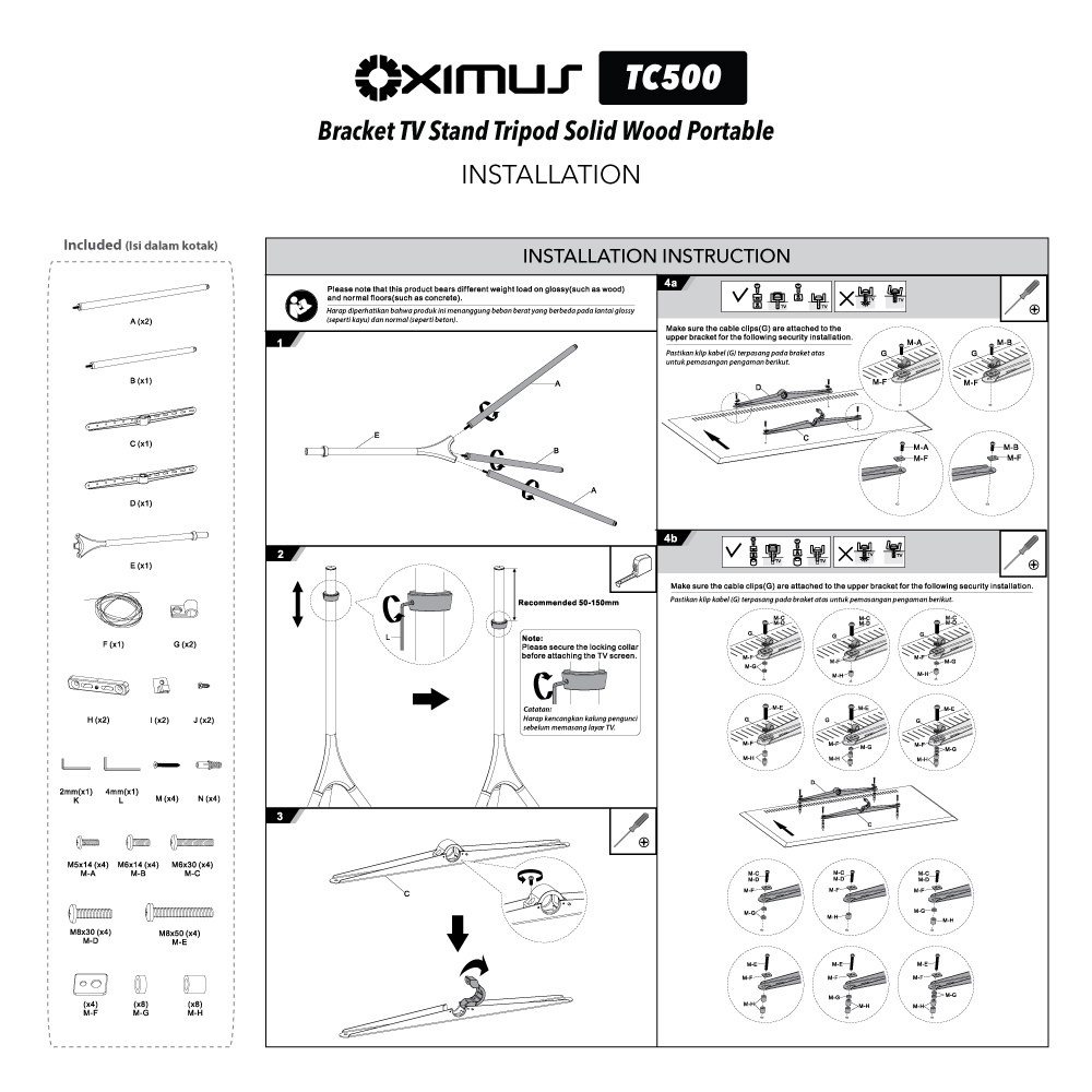 Bracket TV Standing Tripod Sudut Portable Kayu 32&quot; - 70&quot; OXIMUS TC500