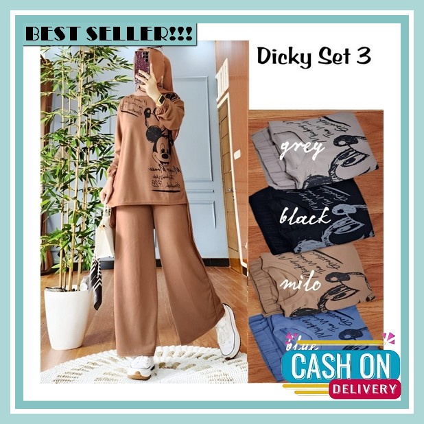 One Set Wanita Kekinian Fashion Muslim Lengan Panjang Ld 110 Size / Setelan Wanita Style Hijab / Ste