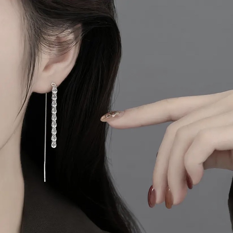 Anting Vintage Rumbai Panjang Mewah Warna Silver Gold Menjuntai Ear Hook Untuk Aksesoris Perhiasan Wanita Lady