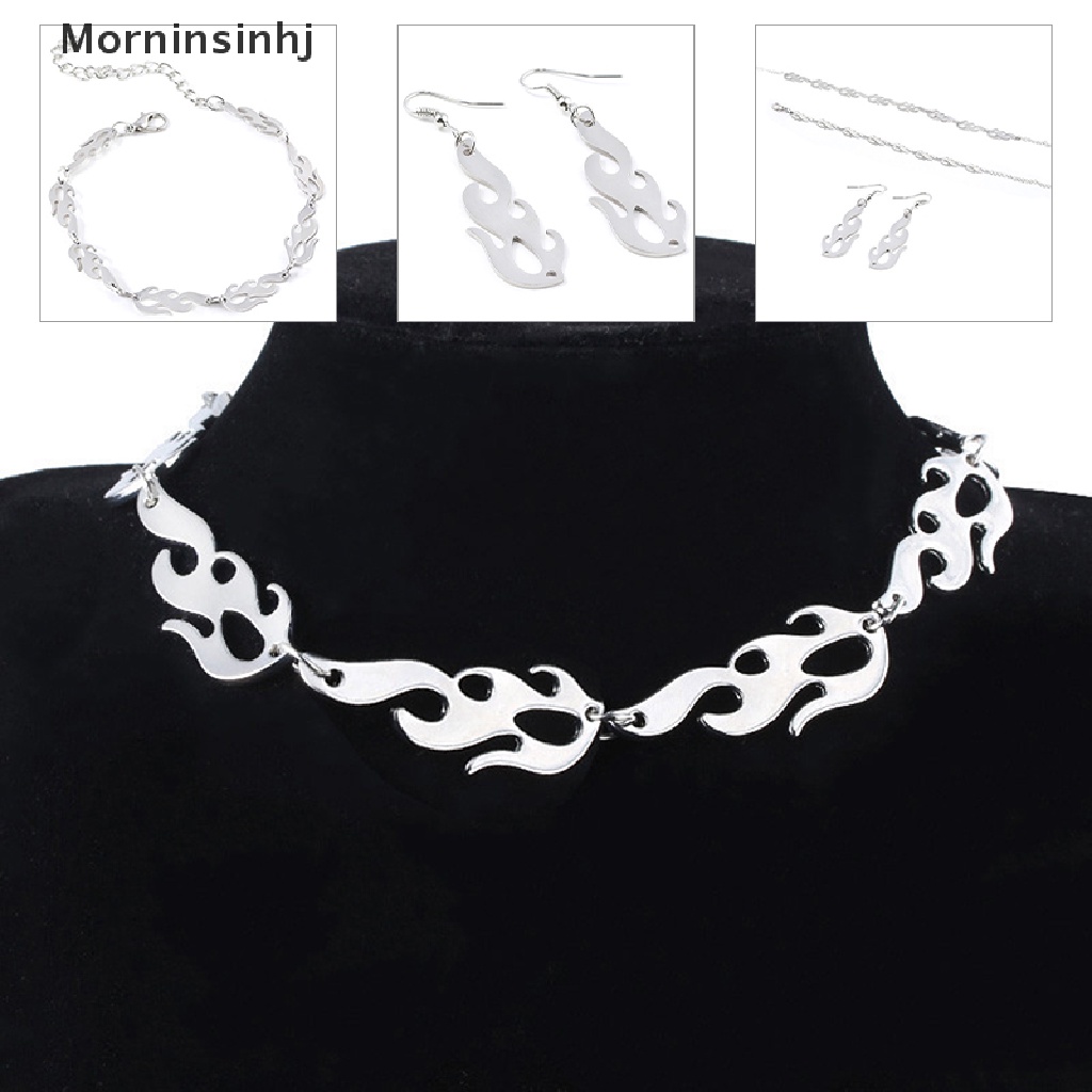 Mornin Punk Flame Kalung Klavikula Hip Hop Rantai Gelang Logam Lady Choker Perhiasan id