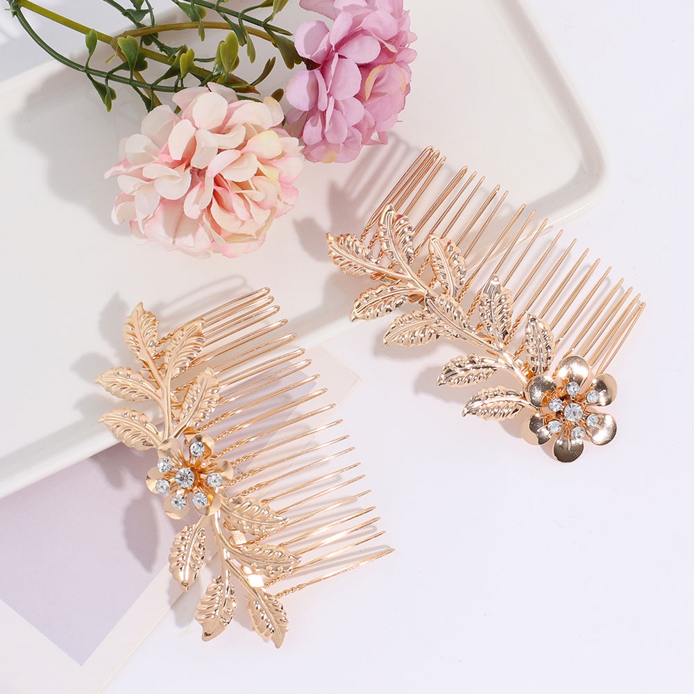 Golden Olive Leaf Insert Comb Wedding Hairstyle Dekorasi Hiasan Kepala Cahaya Mewah High-end Bridal Hair Comb