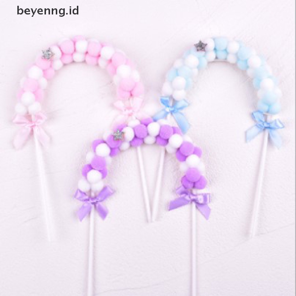 Beyen Pink Pompom Awan Topper Kue Happy Birthday Pesta Pernikahan Baby Shower Decor ID