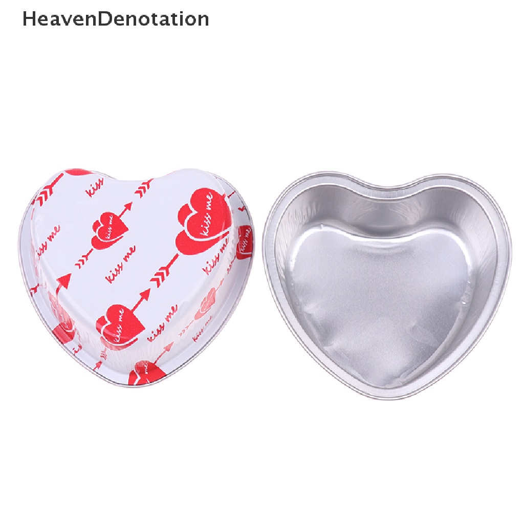 [HeavenDenotation] 10Pcs / Set 100ML Heart Shaped Aluminum Foil Cake Cup with Lids Baking Pans HDV